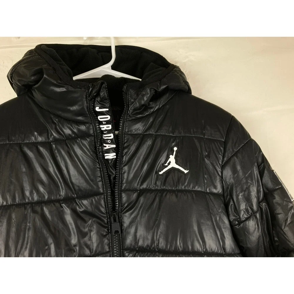 Jordan Puffer Jacket Boys L 12-13Y Black Fleece Lined Hooded Winter School Warm